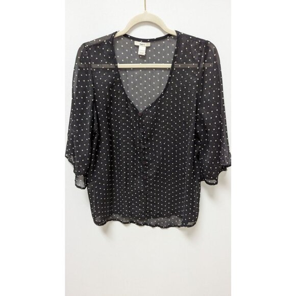 Bar III Black/White Sheer Polka-Dot Blouse - Picture 1 of 2